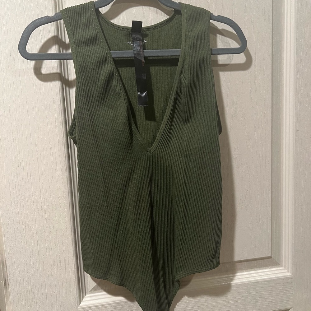 Urban Outfitters Green Deep V Bodysuit